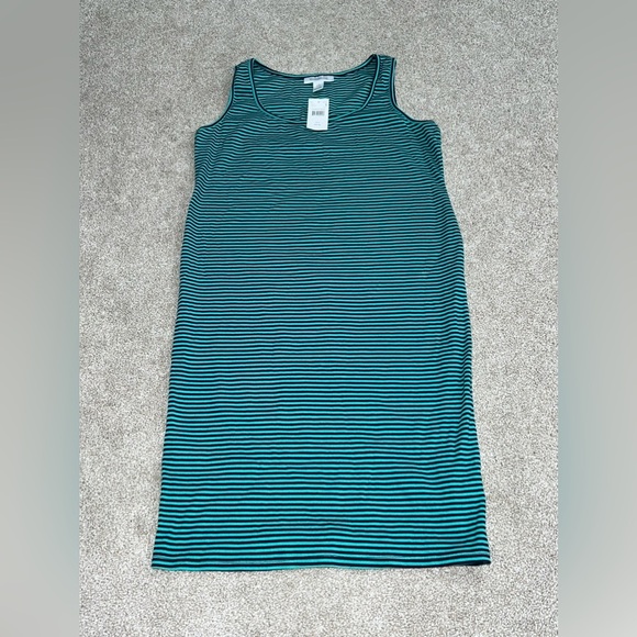 NWT Motherhood Maternity Teal/Blue Striped Tank Top Dress Size Large - Picture 1 of 3